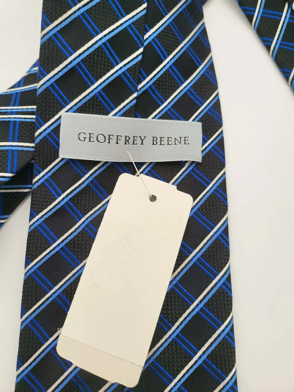 Geoffrey Beene Black and Blue Diagonal Check Tie